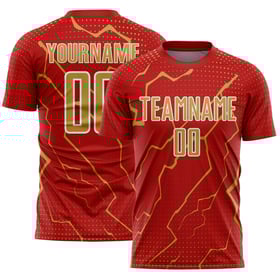 Maglia da calcio personalizzata in oro e bianco con stampa sublimatica Lightning Old Jersey Sports Red