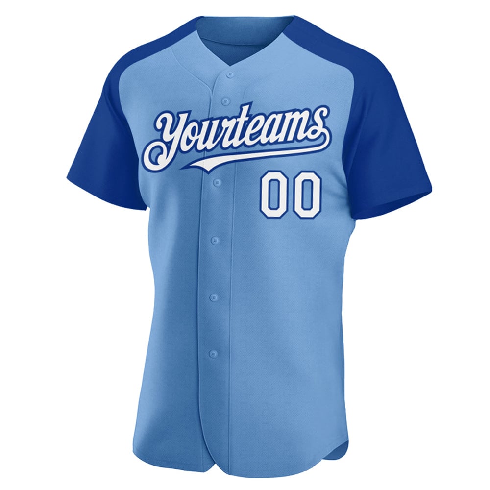 Sleeves Jersey Authentic Light Custom Blue Baseball Raglan White-Royal
