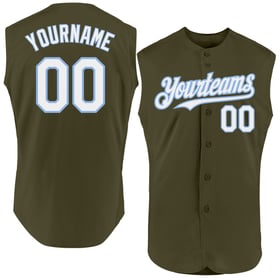 Baseball Authentic Sleeveless To Service White-Light Blue Jersey Olive Custom Salute