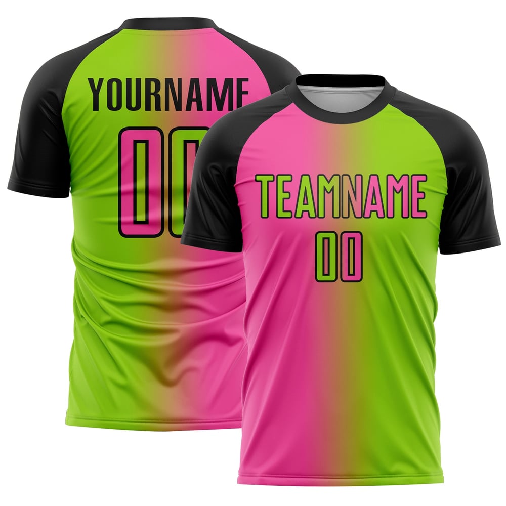 Neon Fußball Farbverlauf Grün Pink-Schwarz Sublimation Custom Uniform Fashion Jersey