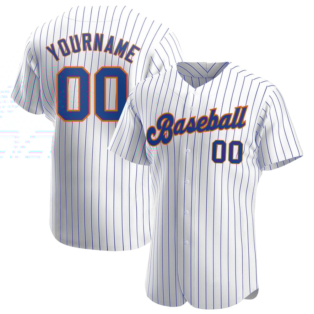 Maglia da baseball autentica Royal personalizzata, a righe bianche e arancioni