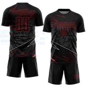 Camiseta de fútbol personalizada con sublimación negra y roja
