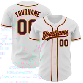 Camiseta de béisbol auténtica personalizada en blanco, negro y naranja