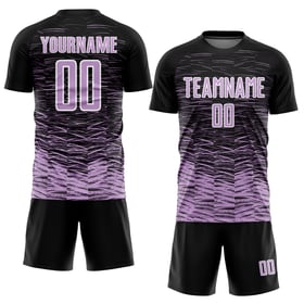 Uniforme de sublimación de camiseta personalizada ligera, morado, blanco y negro, línea de fútbol