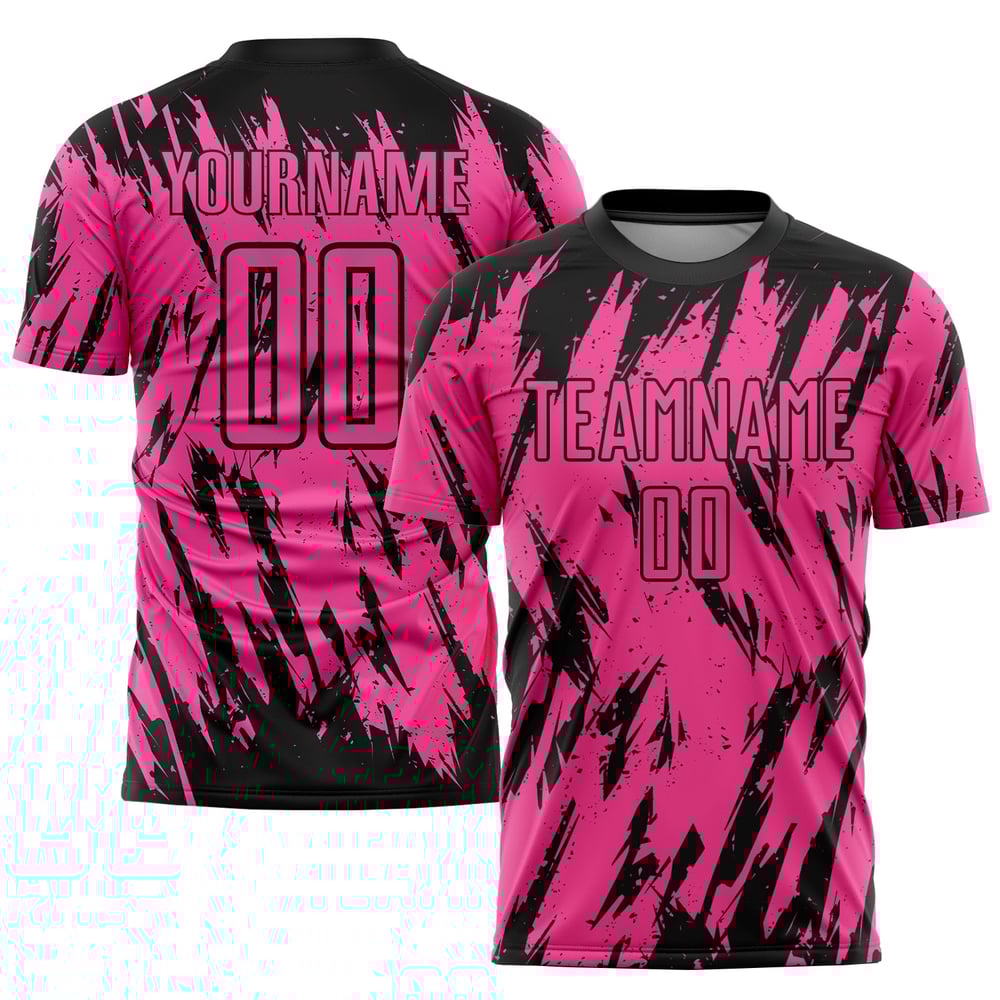 Custom Pink Sublimation Uniform Black Jersey Soccer