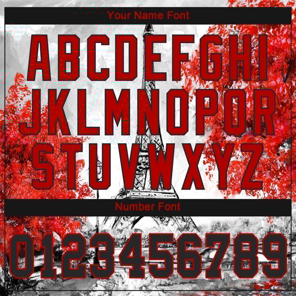 Camiseta de béisbol blanca con diseño personalizado en 3D de la Torre Eiffel, auténtica, negra y roja