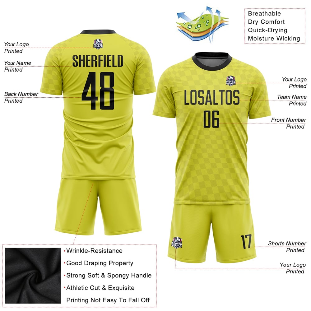 Uniform Soccer Gold Jersey Custom Sublimation Black