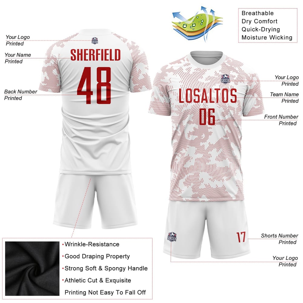 White Jersey Red Sublimation Uniform Custom Soccer