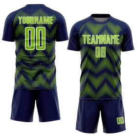 Uniforme personalizado de fútbol neón, línea de sublimación, verde, blanco y azul marino