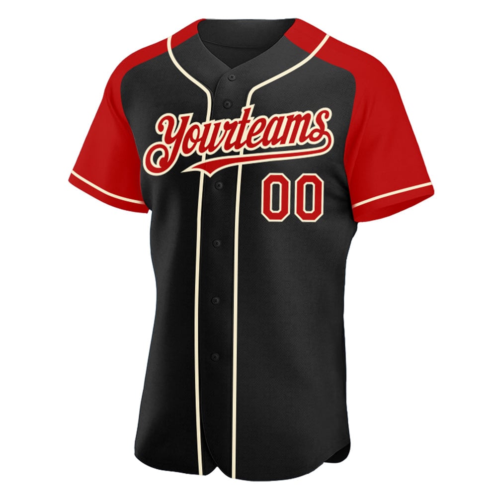 Black Authentic Red-Cream Custom Jersey Sleeves Baseball Raglan