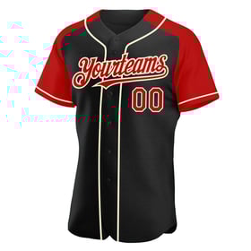 Black Authentic Red-Cream Custom Jersey Sleeves Baseball Raglan