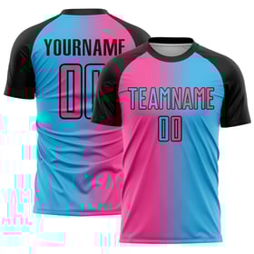 Mode Blue Sky Fußball Jersey Sublimation Gradienten Custom Rosa-Schwarz Uniform