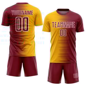 Camiseta de sublimación personalizada con degradado dorado y blanco carmesí para fútbol