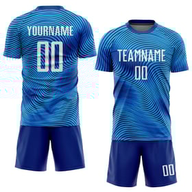 Maillot de football personnalisé bleu clair, blanc et bleu roi, sublimation