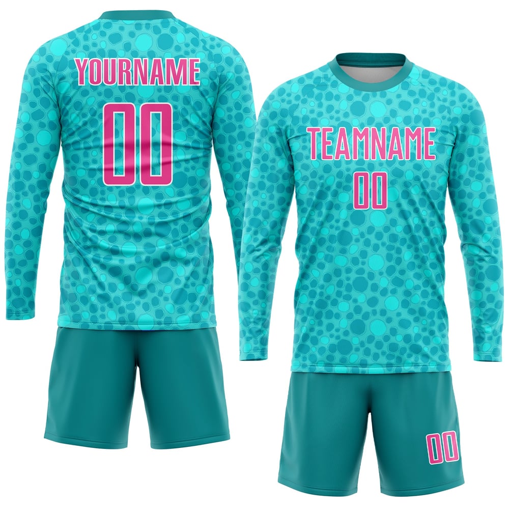 Custom Sublimation Jersey Soccer Aqua Uniform Pink-White
