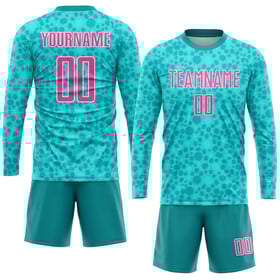 Custom Sublimation Jersey Soccer Aqua Uniform Pink-White