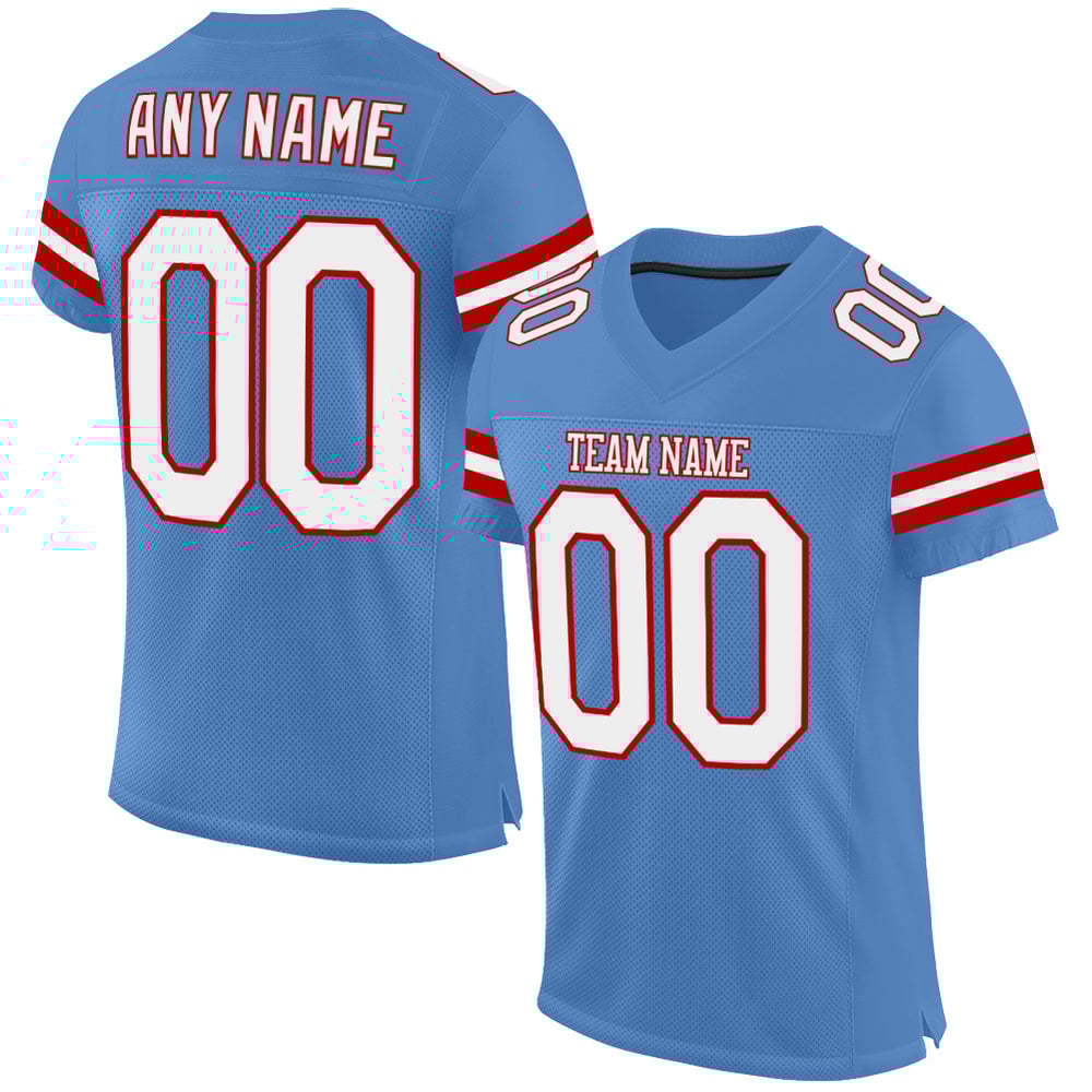 Authentic Mesh White-Red Light Blue Jersey Football Custom