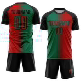 Uniform Sublimation Custom Gradient Kelly Grün-Schwarz Jersey Mode Fußball Rot