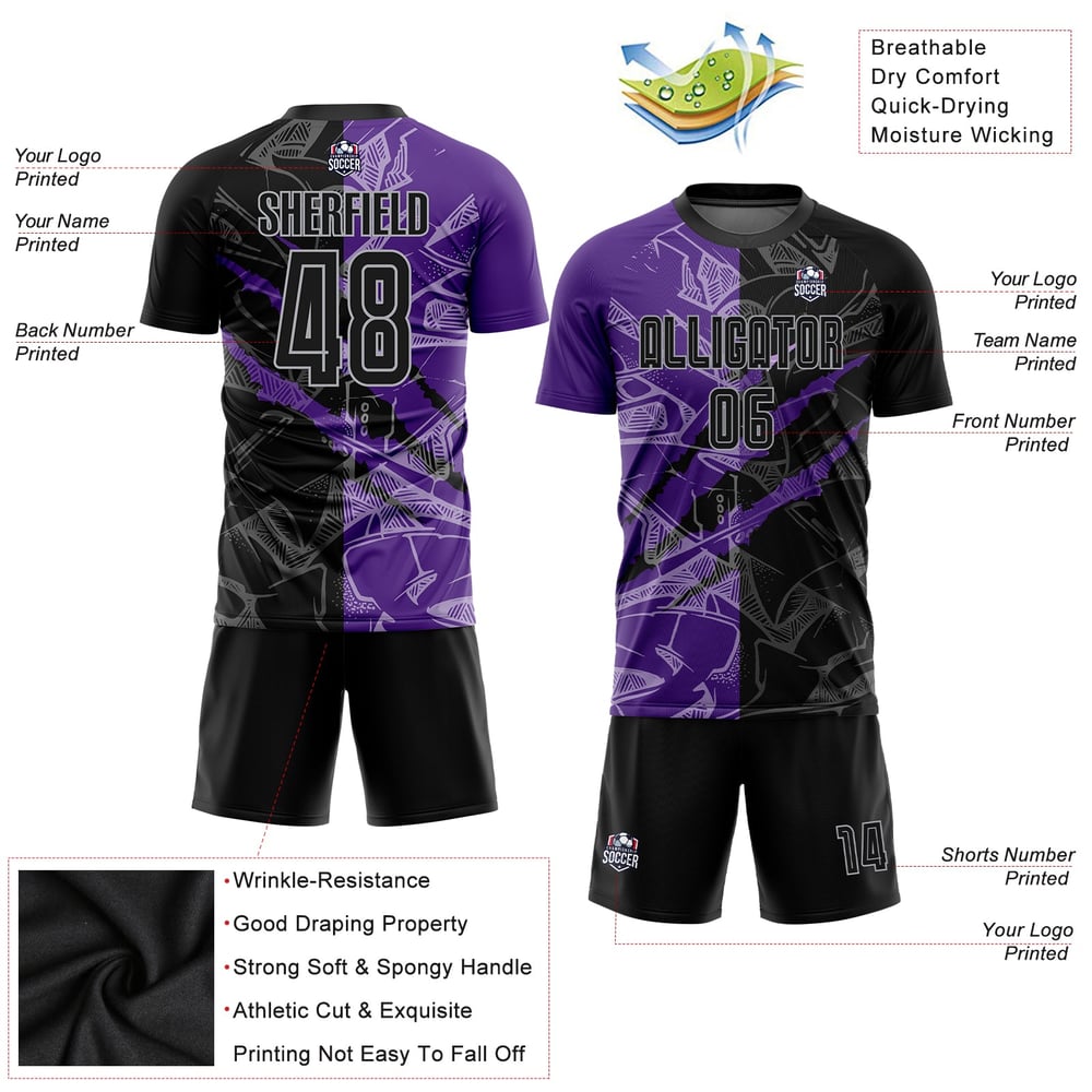 Sublimation Graffiti Jersey Black Pattern Purple-Gray Uniform Soccer Custom Scratch