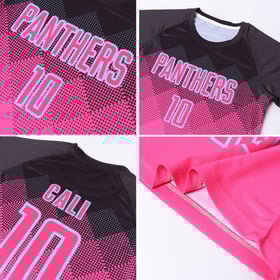 Black-LIght Sublimation Custom Jersey Soccer Uniform Pink Shape Blue Gradient Square