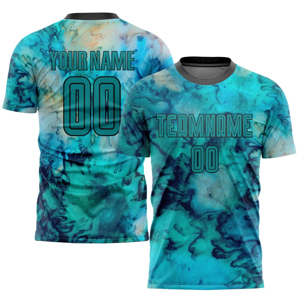 Soccer Custom Dye Tie Uniform Teal-Black Sublimation Jersey