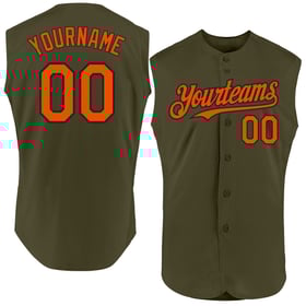 Custom Sleeveless Jersey Orange-Black Service Authentic Baseball To Olive Salute