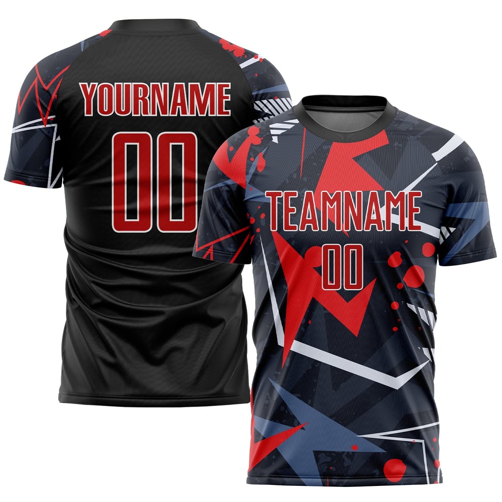 Red-White Soccer Custom Black Uniform Jersey Sublimation