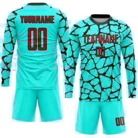 Sublimation Red-Black Soccer Uniform Jersey Aqua Custom