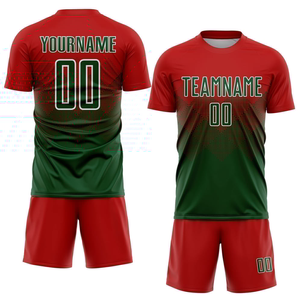 Maillot de football personnalisé à sublimation rouge, vert et blanc
