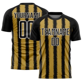 Camiseta de fútbol personalizada con sublimación de líneas blancas y negras, doradas y doradas antiguas