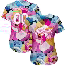 Maglia da baseball bianca e rosa con fiori 3D, motivo rosa autentico personalizzato