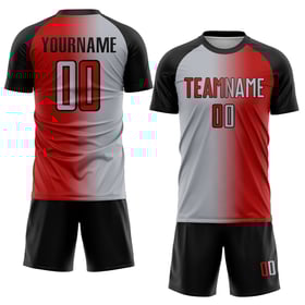 Mode Fußball Gradient Grau-Schwarz Sublimation Jersey Custom Rot Uniform
