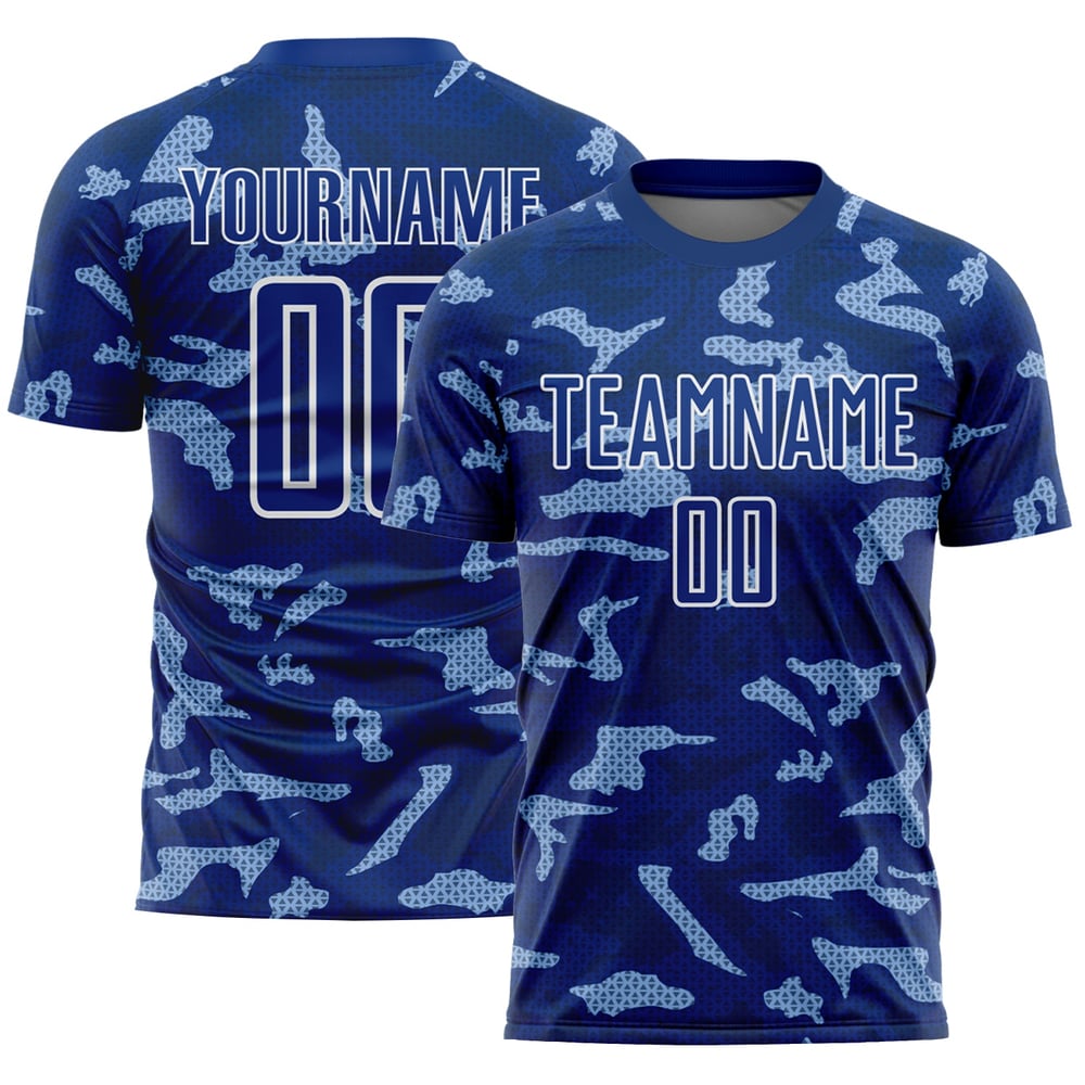 White Shapes Sublimation Custom Jersey Royal Geometric Uniform Soccer