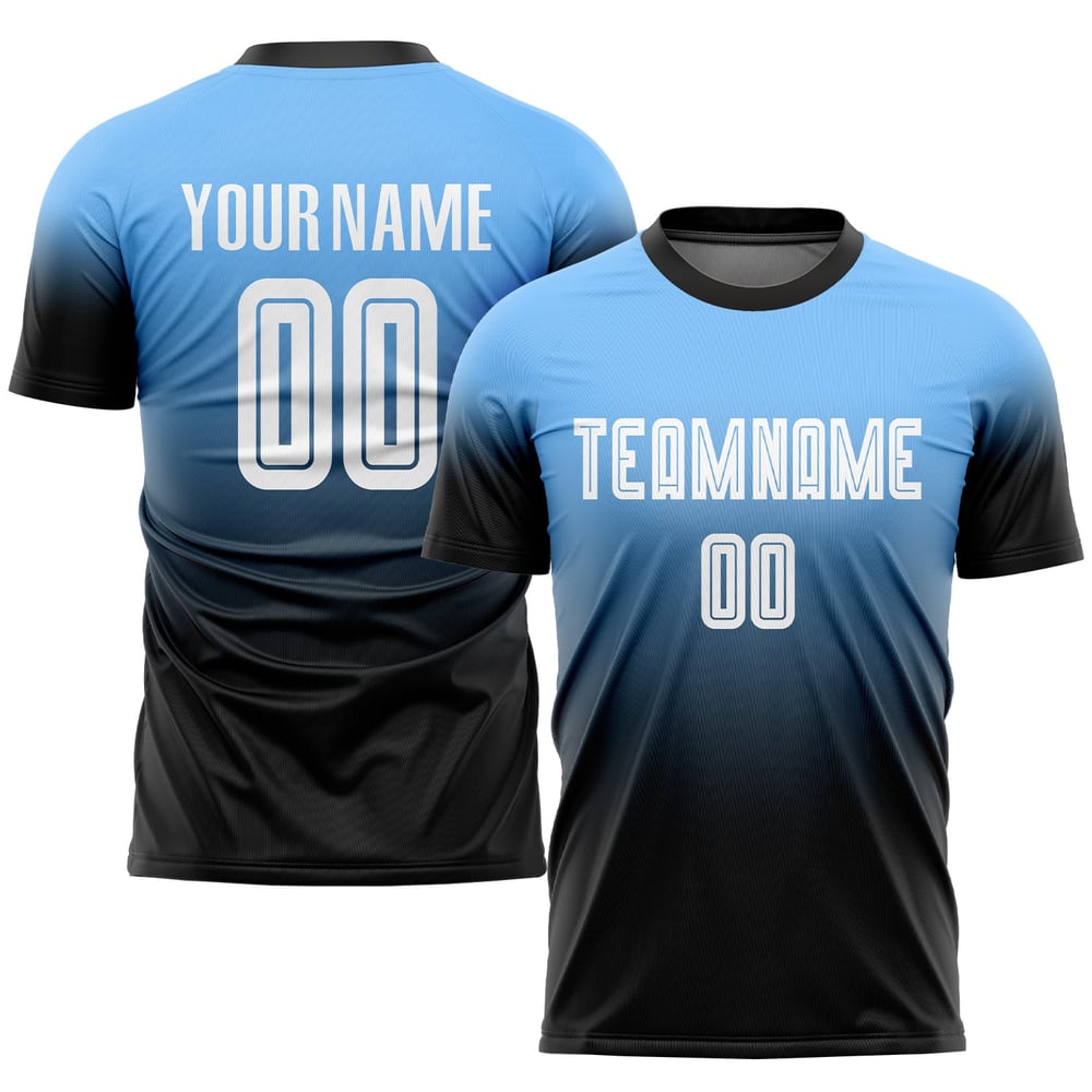 White-Black Uniform Jersey Fashion Fade Powder Soccer Blue Sublimation Custom