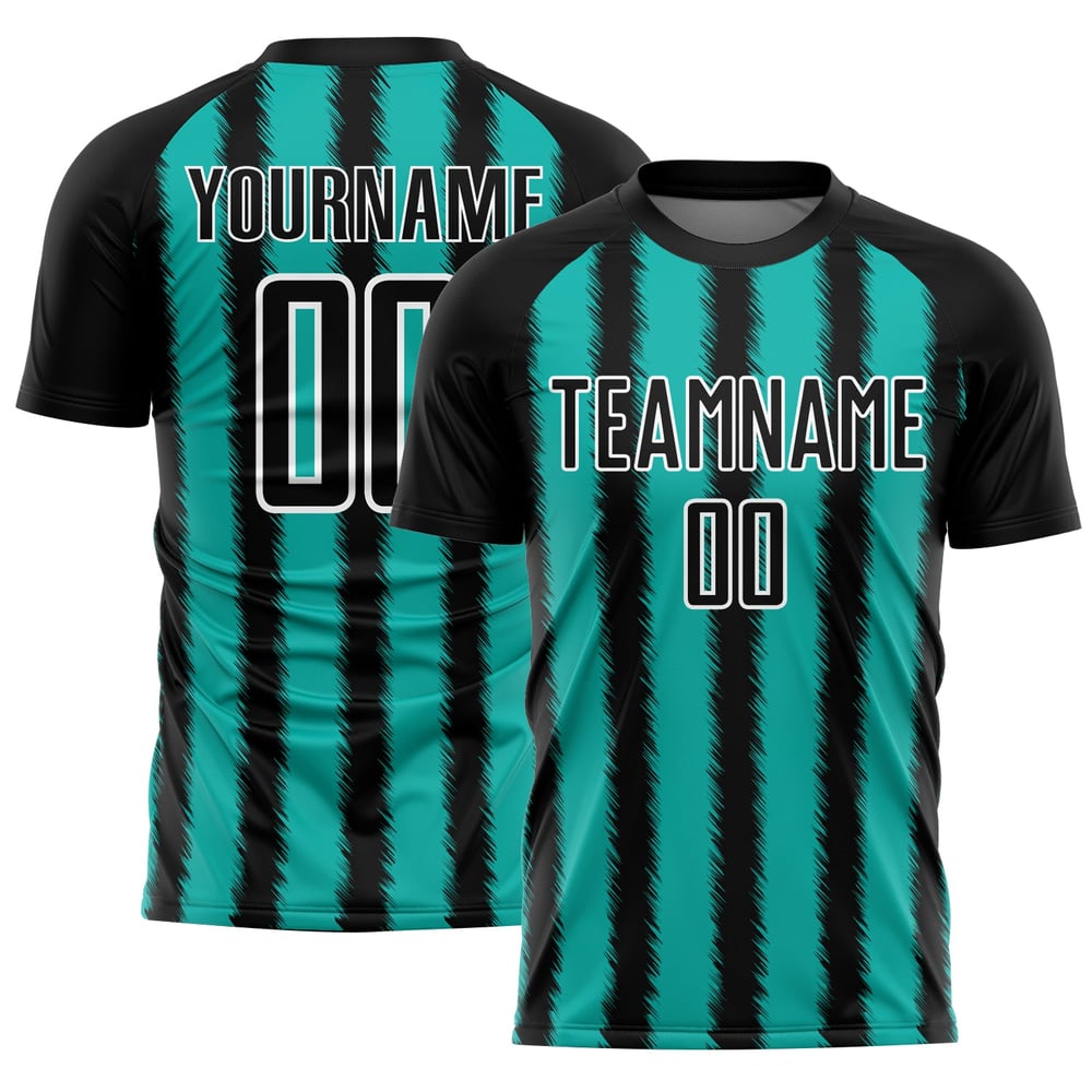 Camiseta de fútbol personalizada con sublimación de líneas blancas y negras