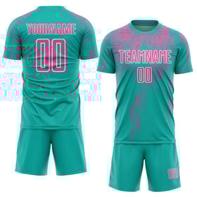 Soccer Custom Sublimation Aqua Jersey Uniform Pink-White