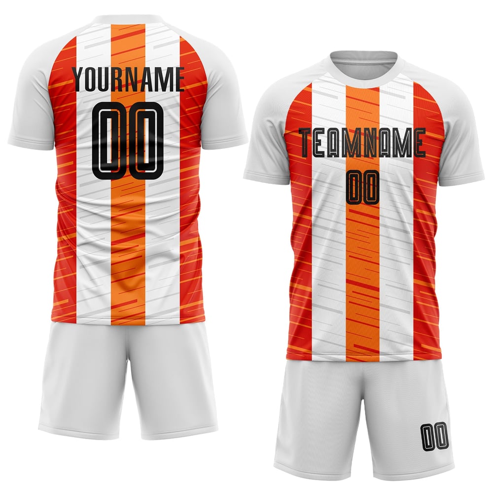 White Uniform Sublimation Custom Soccer Black-Orange Jersey