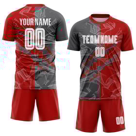 Uniforme de fútbol con estampado de grafiti, camiseta de sublimación personalizada en gris, color rojo y acero