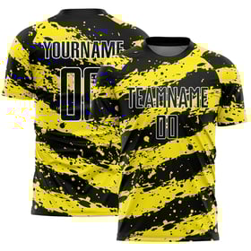 Uniform Gul-Vit Sublimeringströja Ljus Fotboll Svart Anpassad Splash