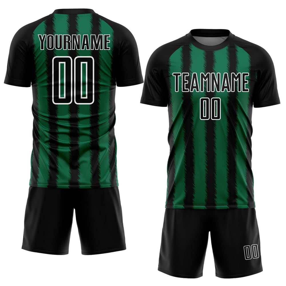 Camiseta de fútbol personalizada con sublimación de línea Kelly verde y blanca, color negro