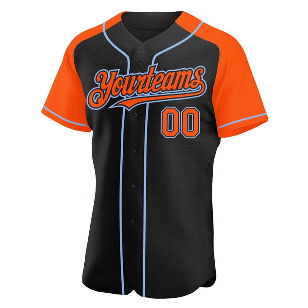 Jersey Sleeves Custom Orange-Light Blue Baseball Black Raglan Authentic
