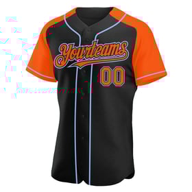 Jersey Sleeves Custom Orange-Light Blue Baseball Black Raglan Authentic