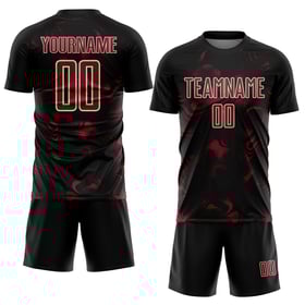 Schwarze Fußballuniform Abstraktes Trikot Liquid Crimson-Creme Sublimation Custom