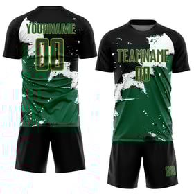 Uniforme Kelly Soccer Spalsh Jersey Negro Dorado Sublimación Personalizada Verde-Viejo