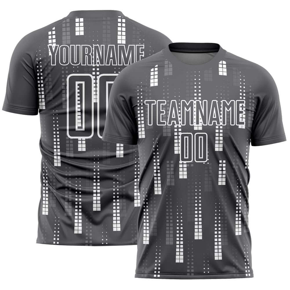 Maillot de football personnalisé à sublimation géométrique gris acier et blanc