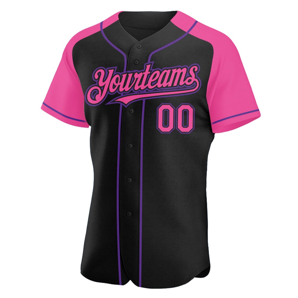 Jersey Custom Sleeves Raglan Authentic Black Pink-Purple Baseball
