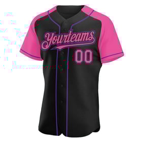 Jersey Custom Sleeves Raglan Authentic Black Pink-Purple Baseball