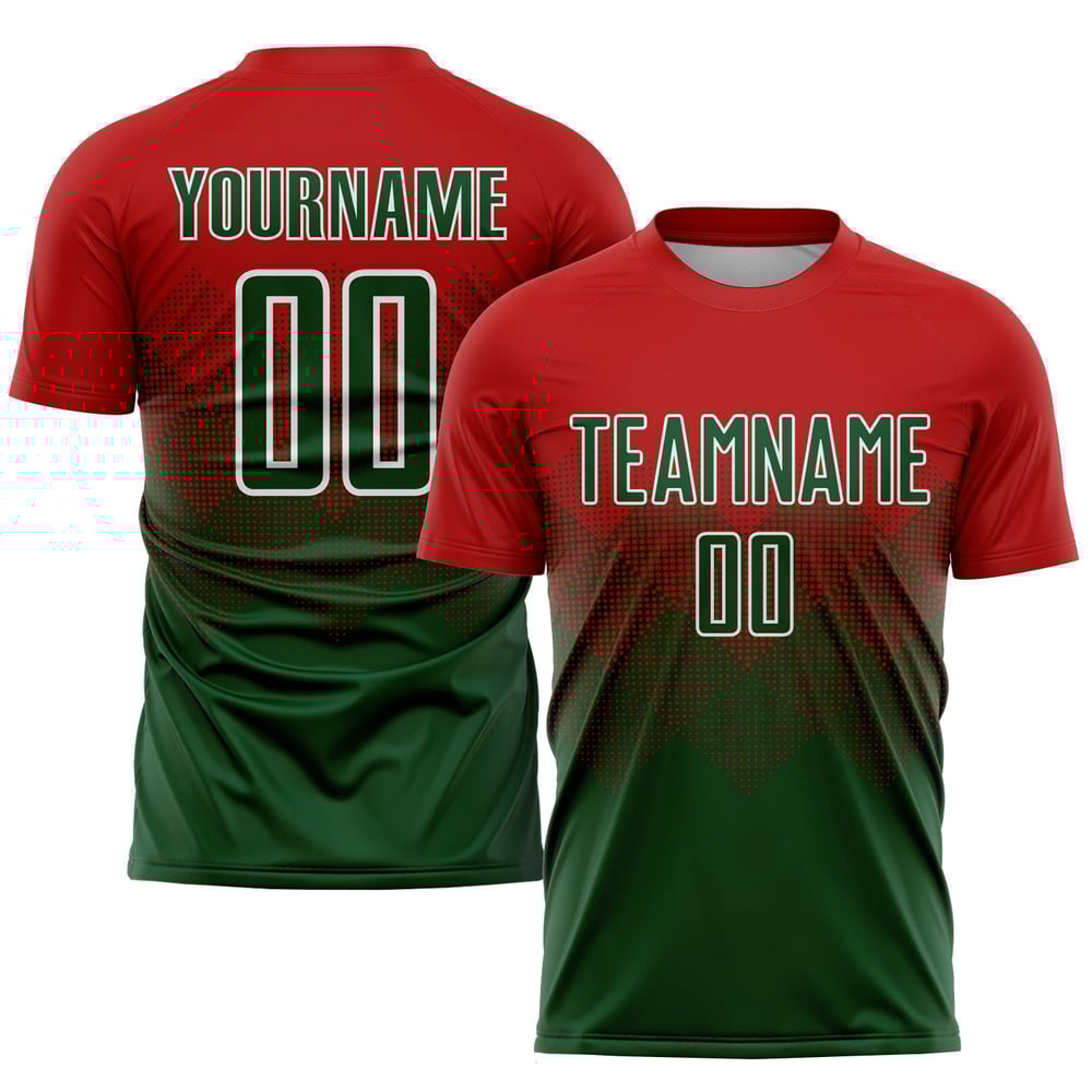 Maillot de football personnalisé à sublimation rouge, vert et blanc