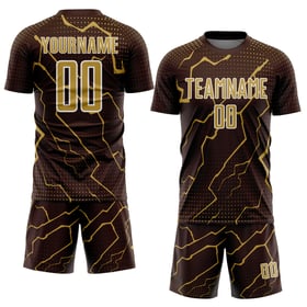 Maglia da calcio sportiva marrone anticata con stampa sublimatica personalizzata Lightning Gold-White