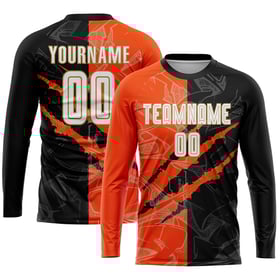 Uniform Pattern Custom Black Gold Soccer Graffiti Scratch Orange-Old White Sublimation Jersey